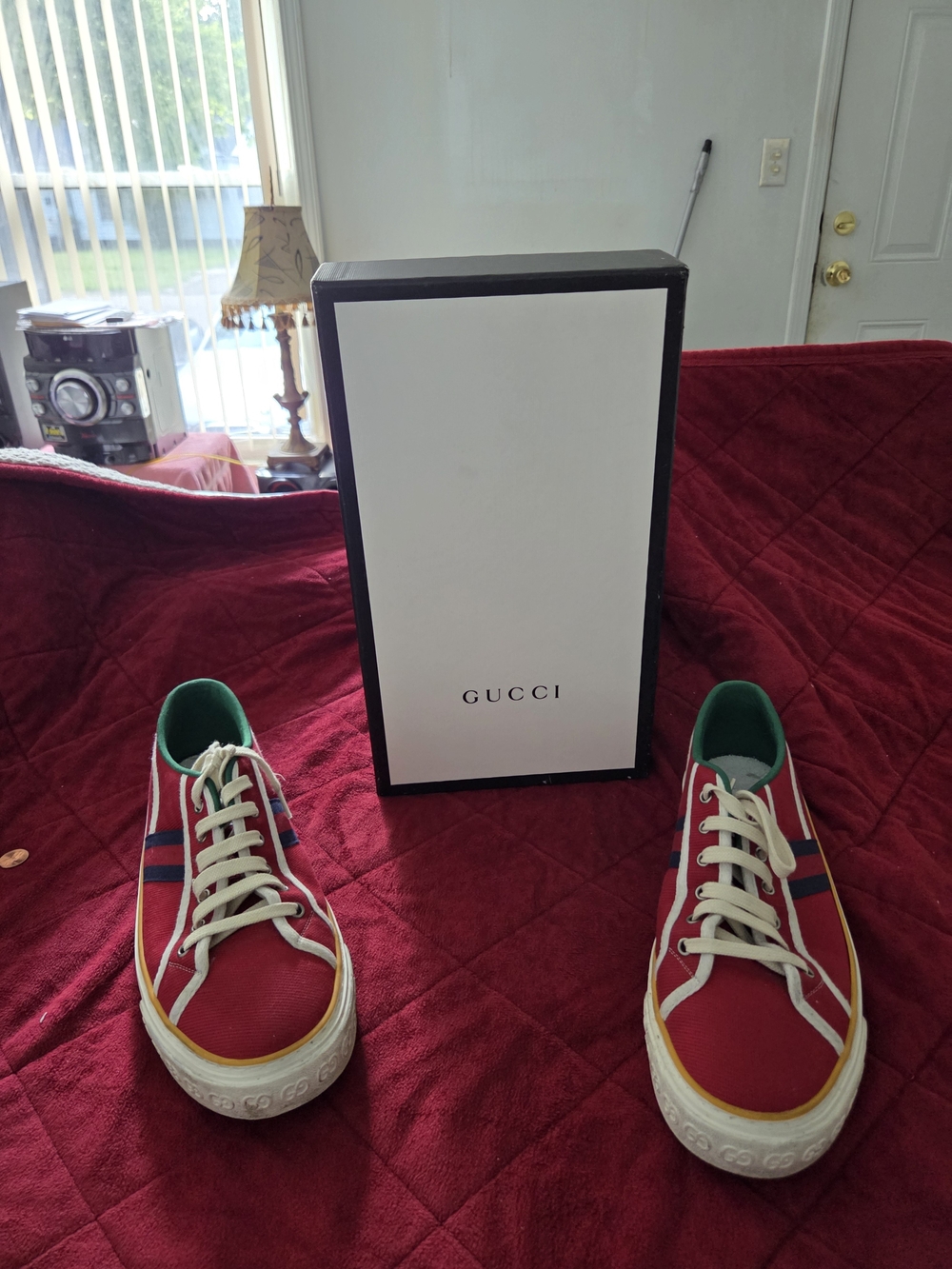 Gucci Men’s Red Canvas Low-Top Sneakers with Green Lining